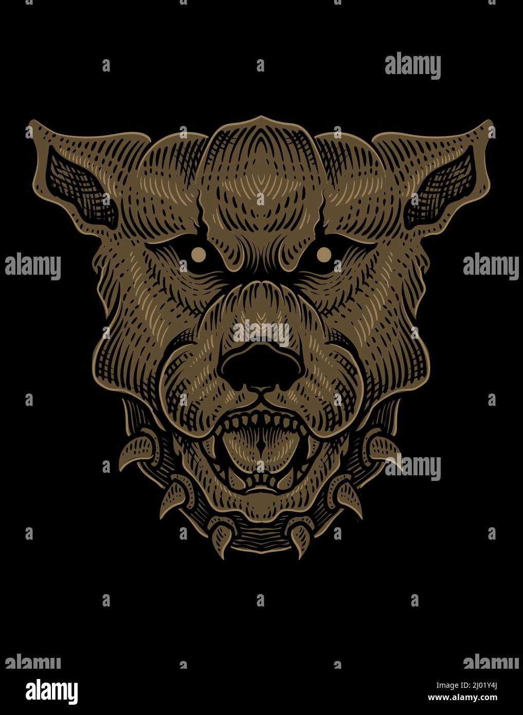 illustration dog head with engraving style Stock Vector
