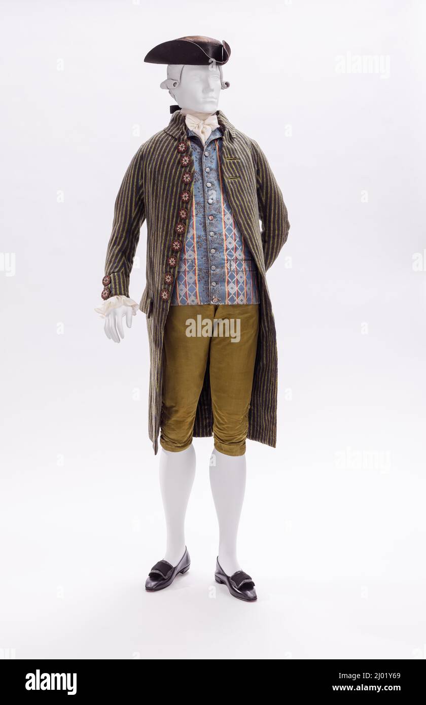 Vest. France, circa 1790. Costumes; principal attire (upper body). Silk satin with self-weft patterning and metallic-thread embroidery Stock Photo