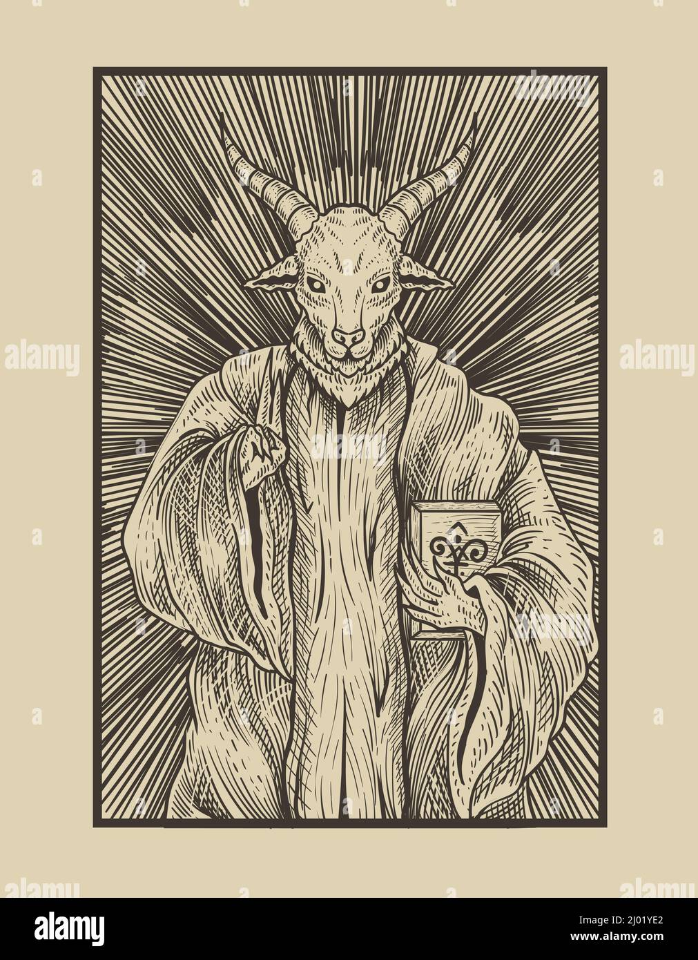 illustration baphomet god with engraving style Stock Vector