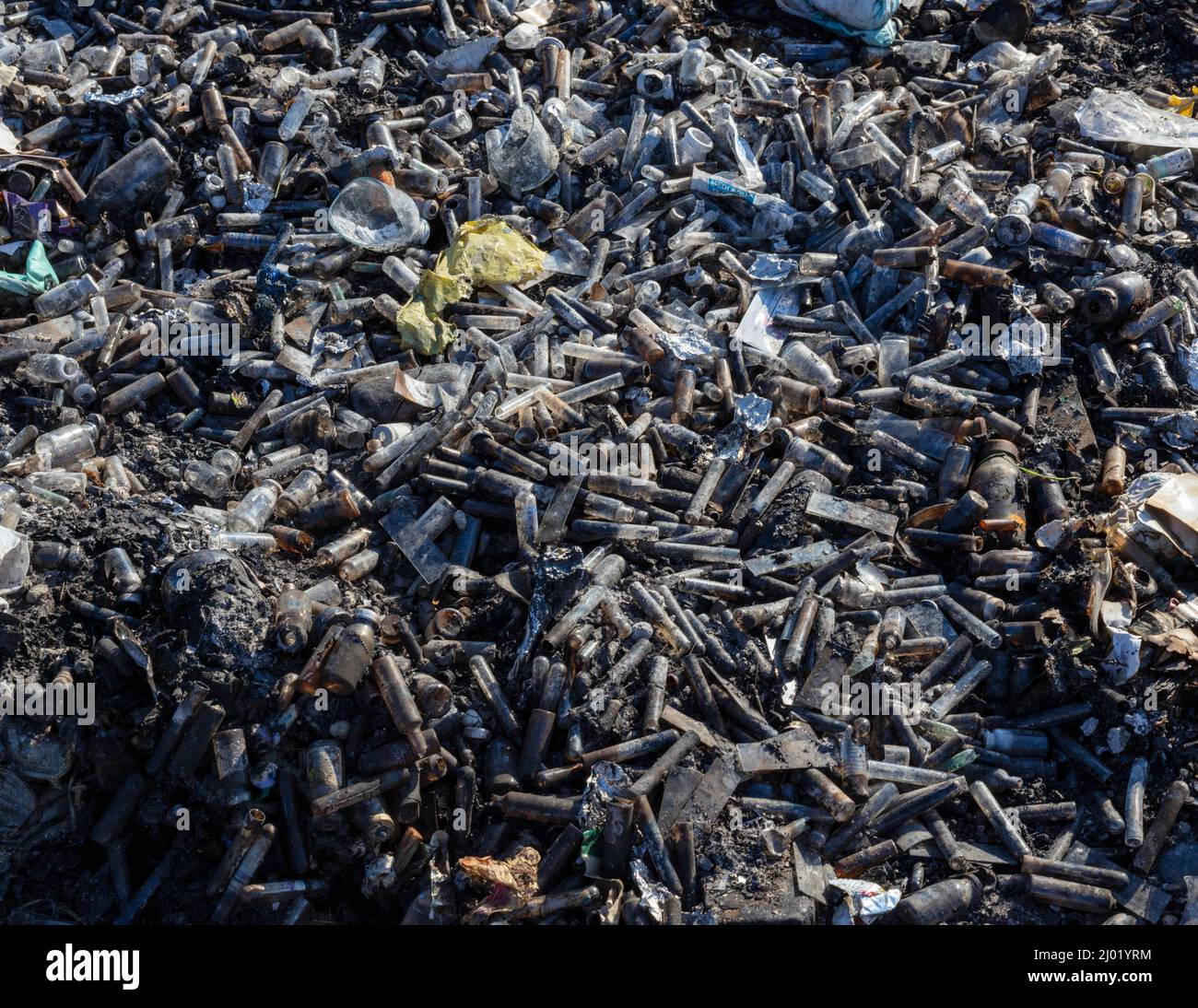 Solid waste dumping site with test tubes and lab wastage Stock Photo