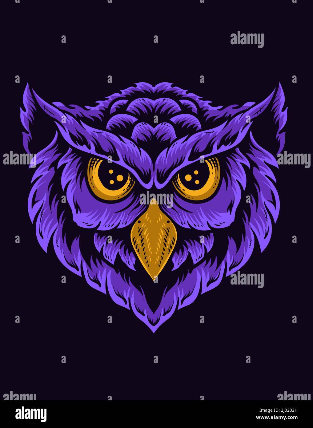 illustration owl bird head on black background Stock Vector