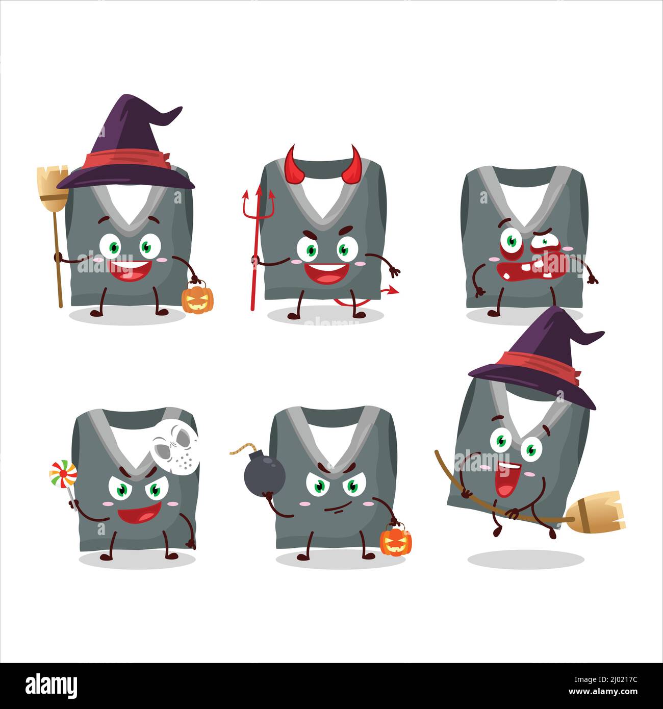 Halloween expression emoticons with cartoon character of gray school ...