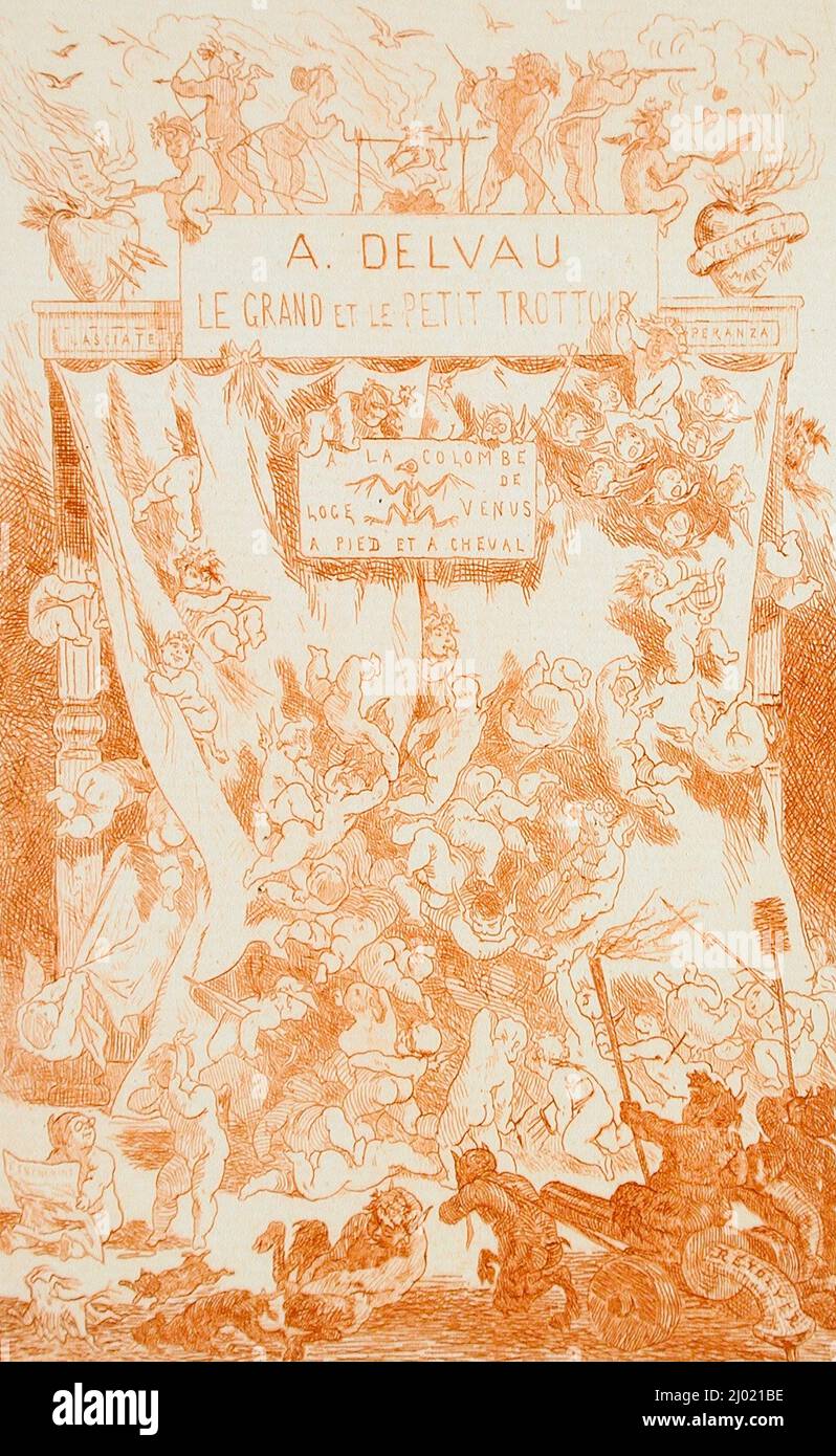 Le Grand et le petit trottoir. Félicien Victor Joseph Rops (Belgium, Namur, 1833-1898). Belgium, 1866. Prints; etchings. Etching and drypoint with orange ink Stock Photo