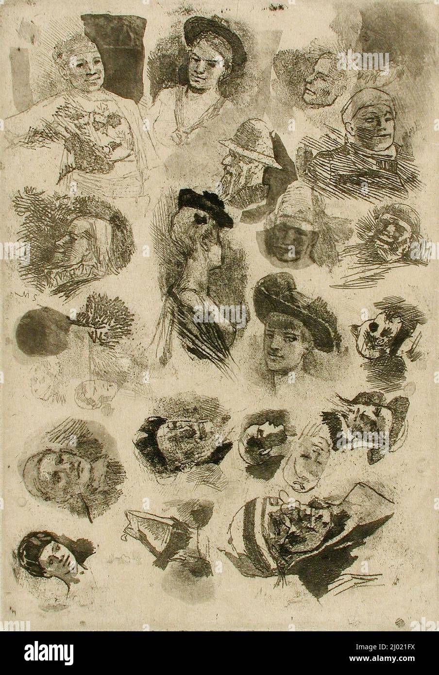 Olla podrida. Félicien Victor Joseph Rops (Belgium, Namur, 1833-1898). Belgium, no date. Prints; etchings. Soft-ground etching Stock Photo