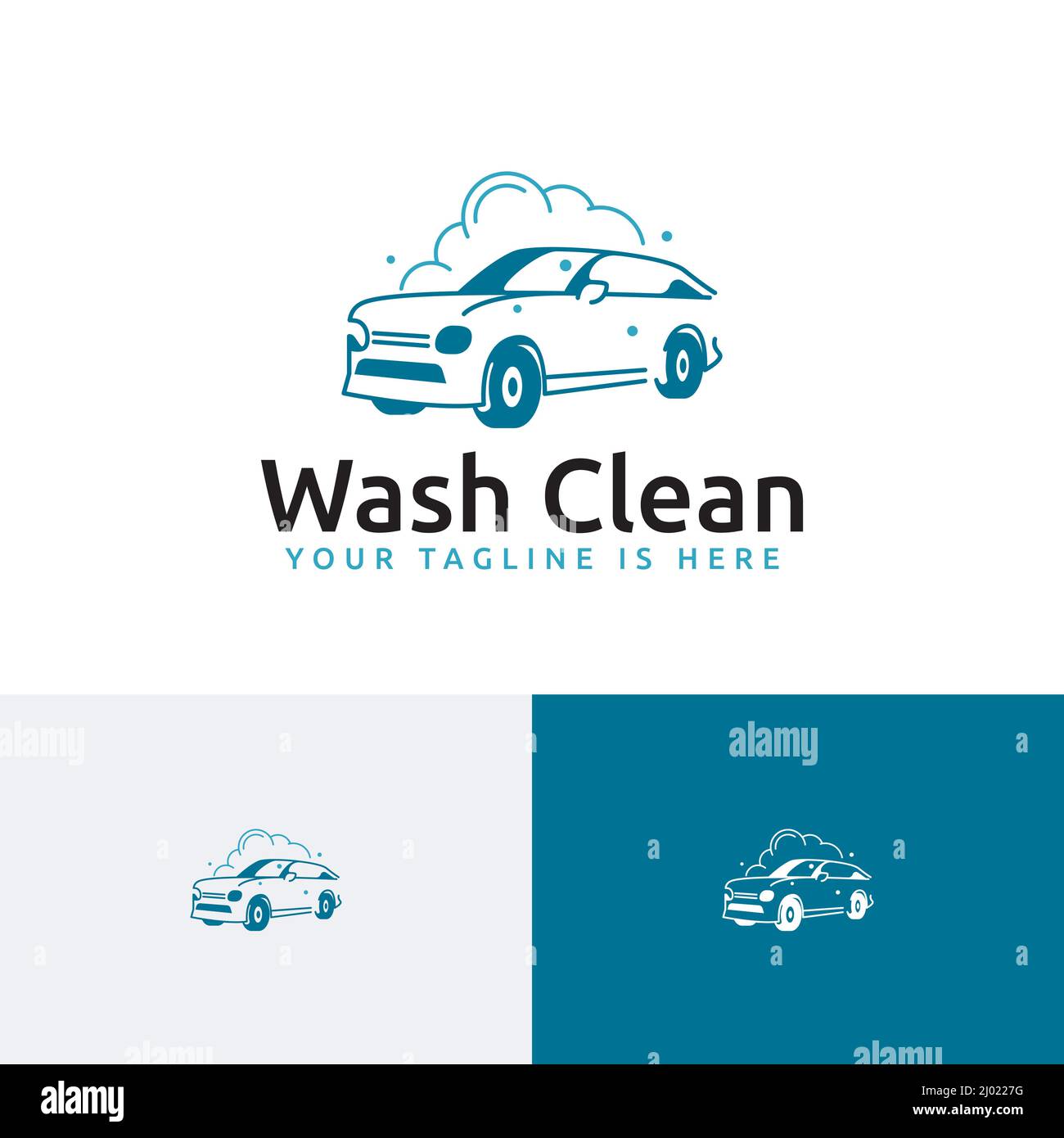 Car Wash Clean Silhouette Carwash Soap Foam Auto Service Logo Stock