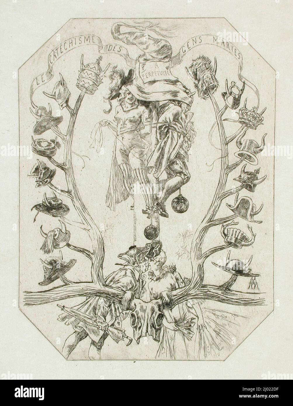 Catéchisme des gens mariés. Félicien Victor Joseph Rops (Belgium, Namur, 1833-1898). Belgium, no date. Prints; etchings. Etching Stock Photo