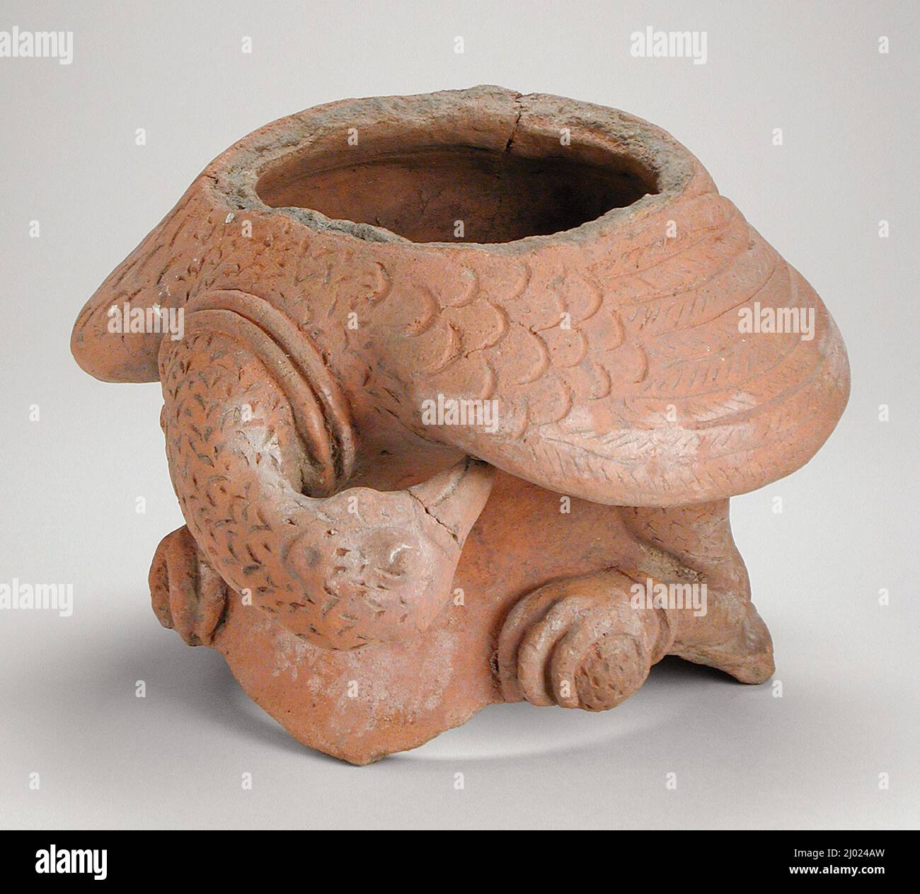 Bowl with Bird. Indonesia, Eastern Java, 13th century. Sculpture. Terracotta Stock Photo