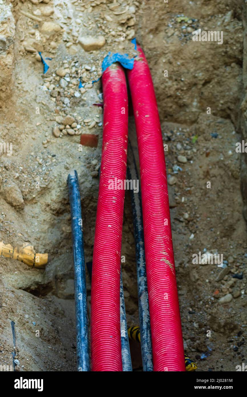 Detail of underground isolated electrical cables Stock Photo Alamy