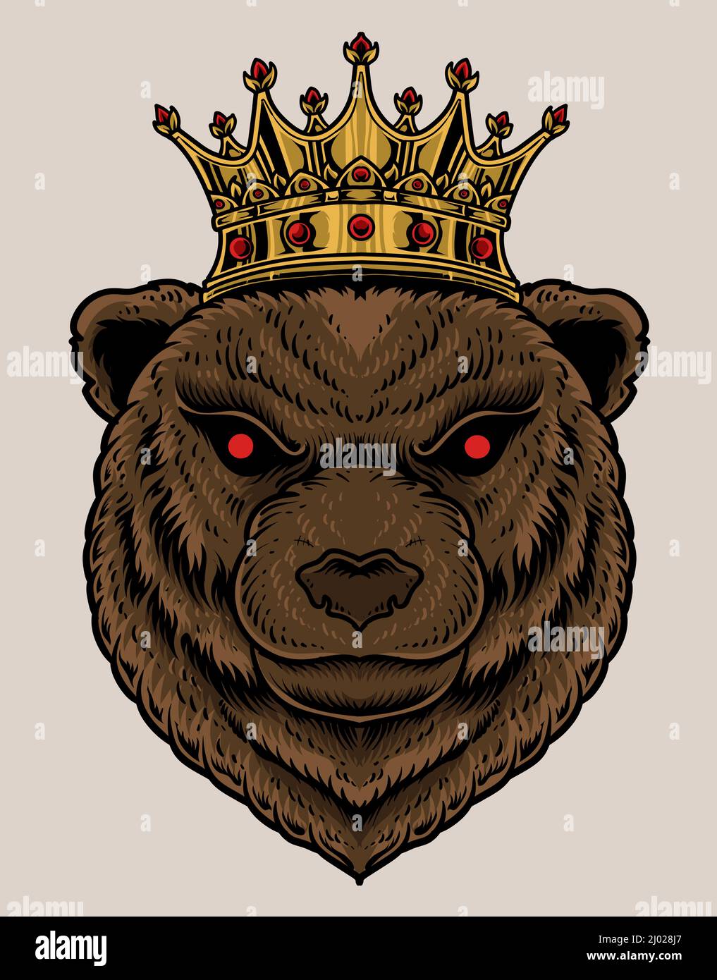 illustration bear head with king crown Stock Vector