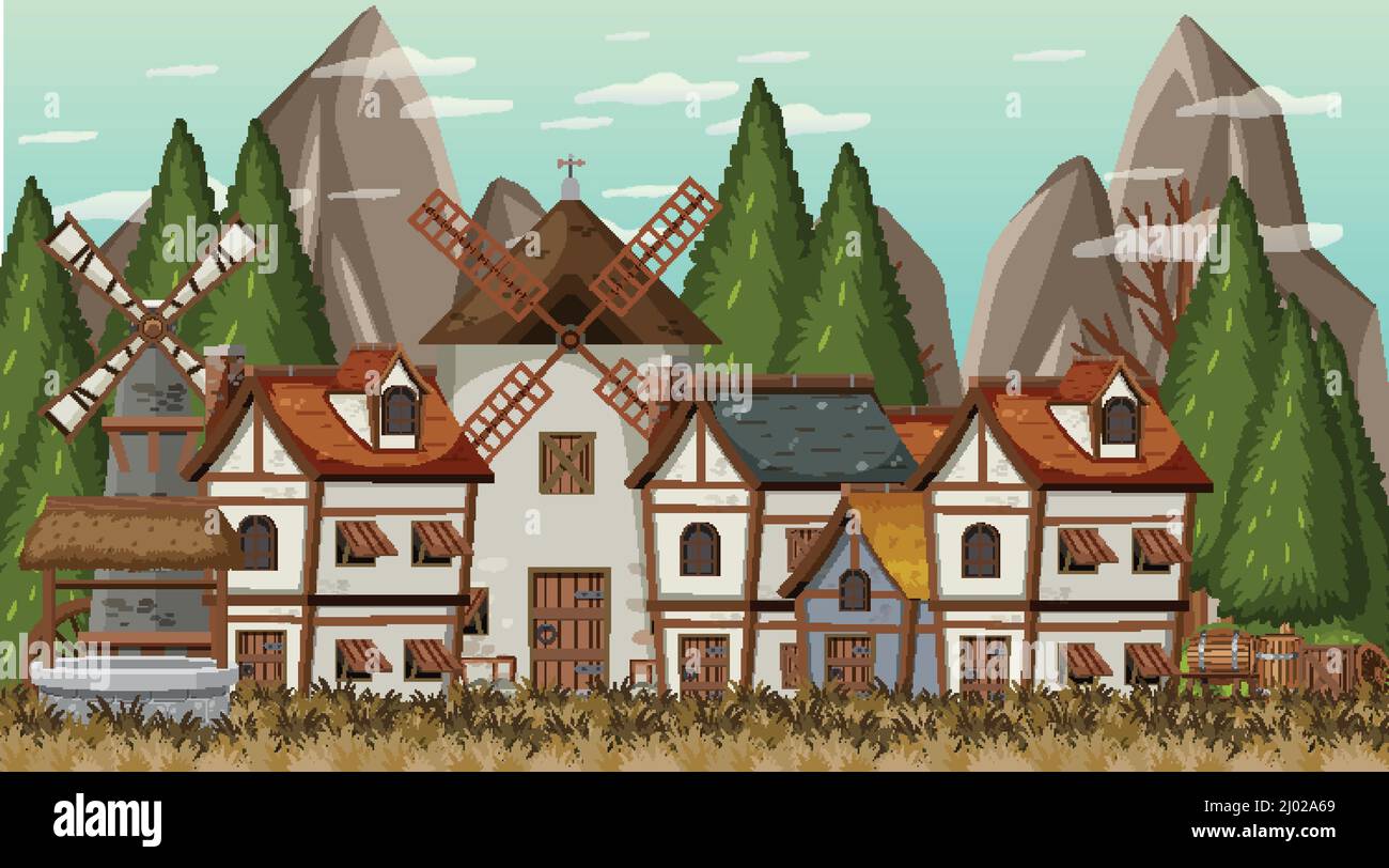 Medieval town scene background illustration Stock Vector Image & Art ...