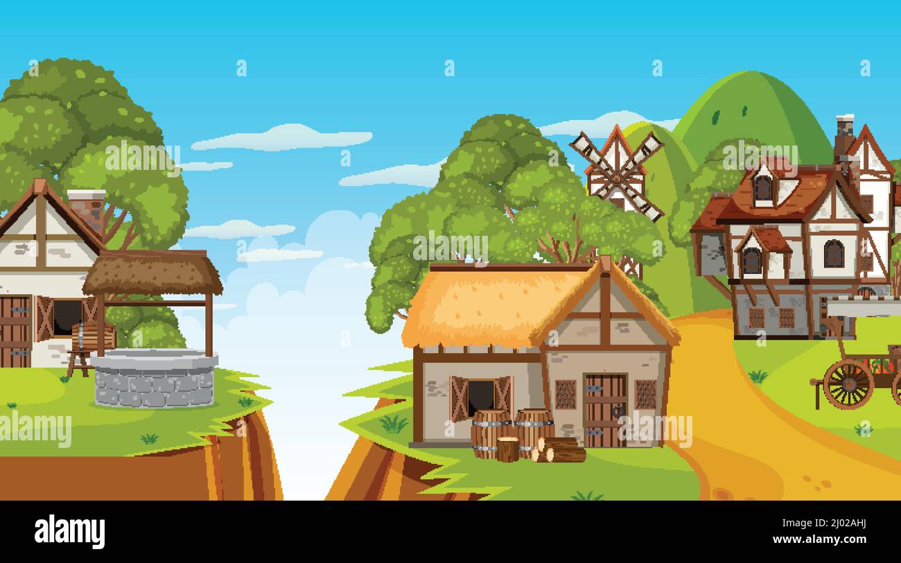 Medieval town scene background illustration Stock Vector Image & Art ...