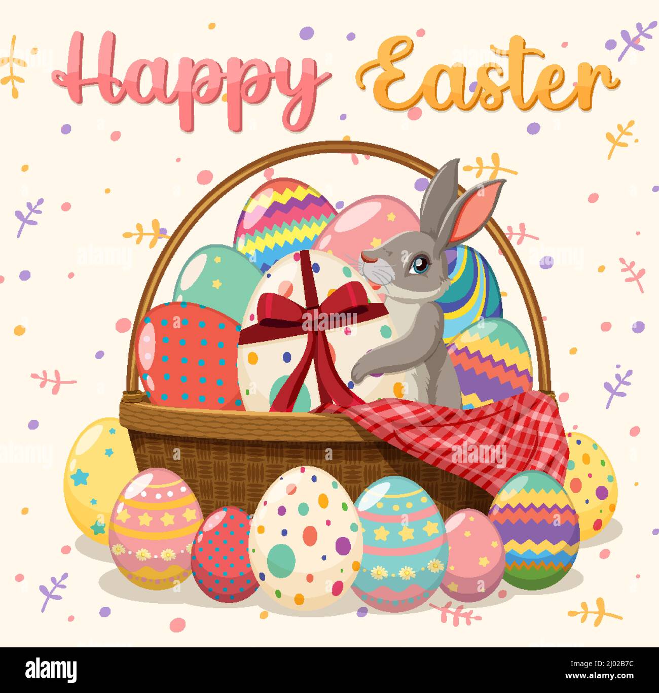 Happy Easter poster design with bunny and eggs illustration Stock ...