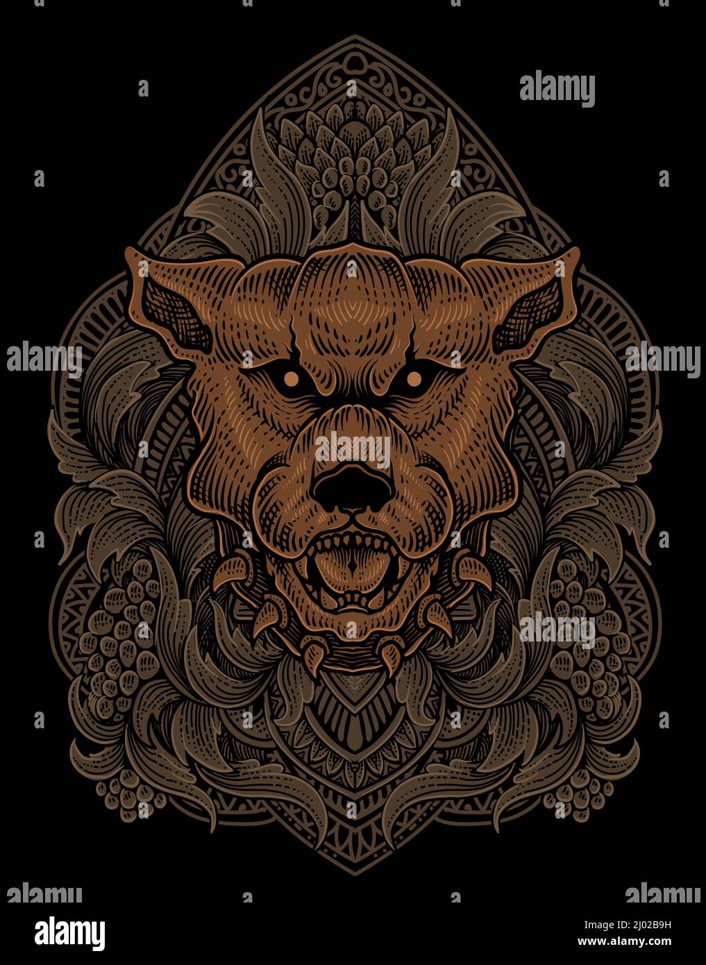 illustration vintage dog head with engraving ornament Stock Vector ...