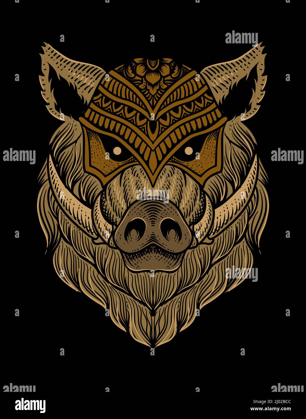illustration wild boar head engraving style with mask Stock Vector