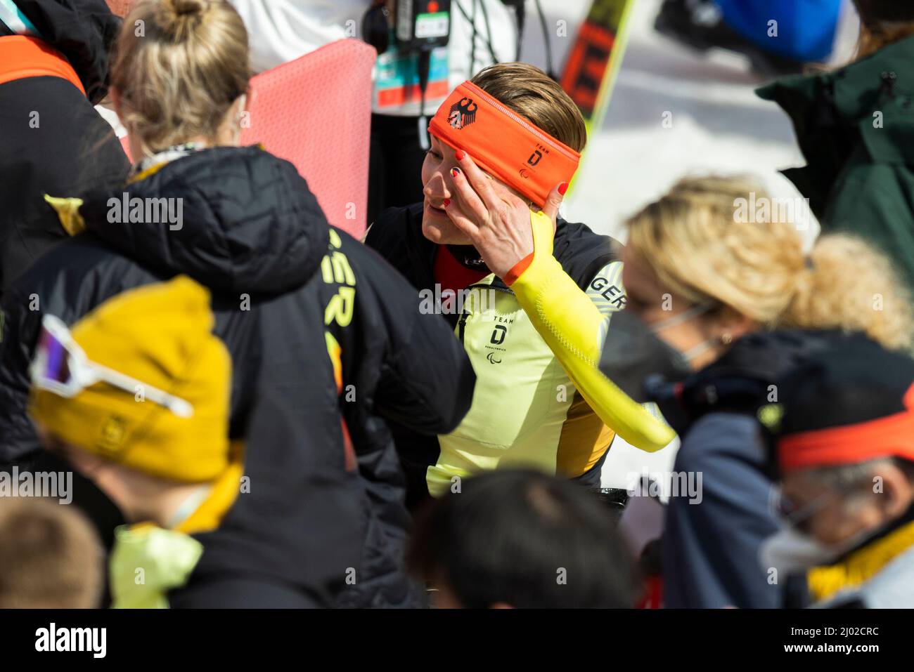 Yanqing (China) / National Alpine Center / 12.03.22  Para Ski Alpin, FORSTER, Anna-Lena (GER) vom BRSV Radolfzell (BAD) kommen die Tränen beim Gewinn Stock Photo
