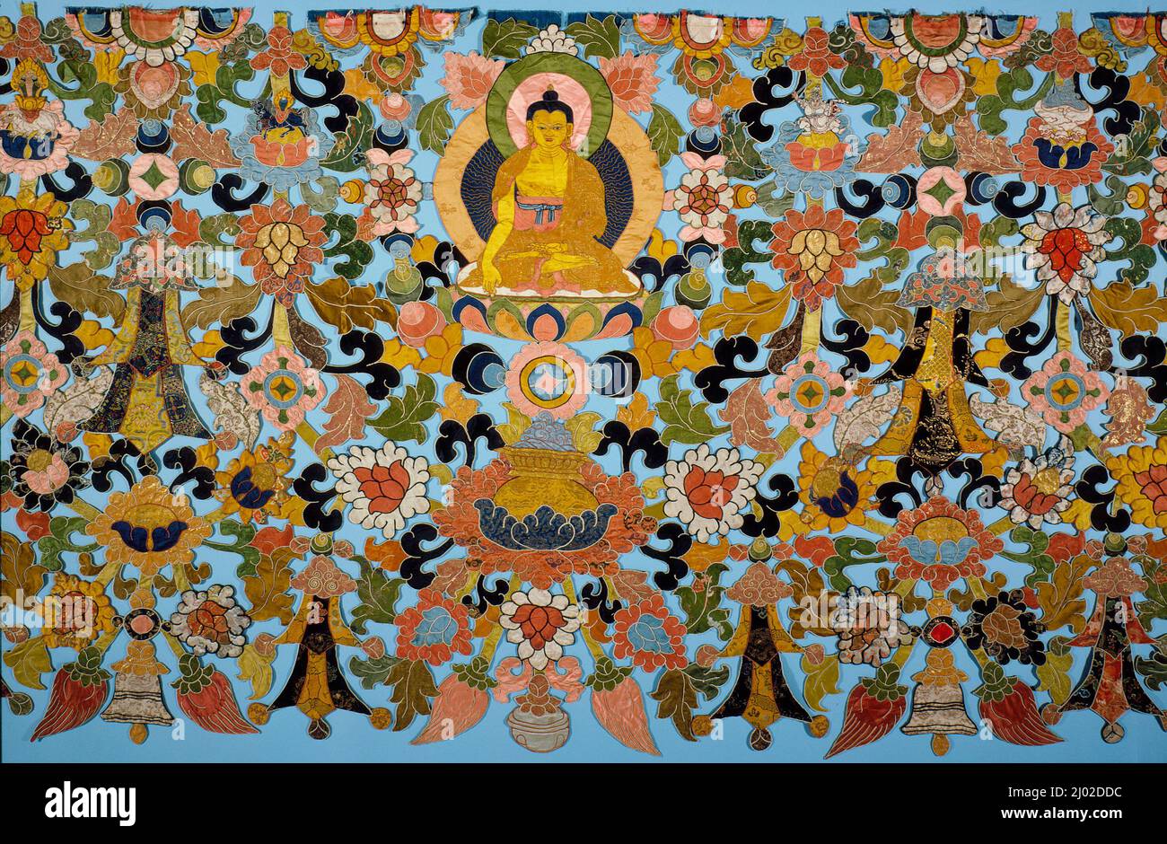 Temple Hanging. Tibet, 19th century. Textiles. Silk satin, silk damask ...