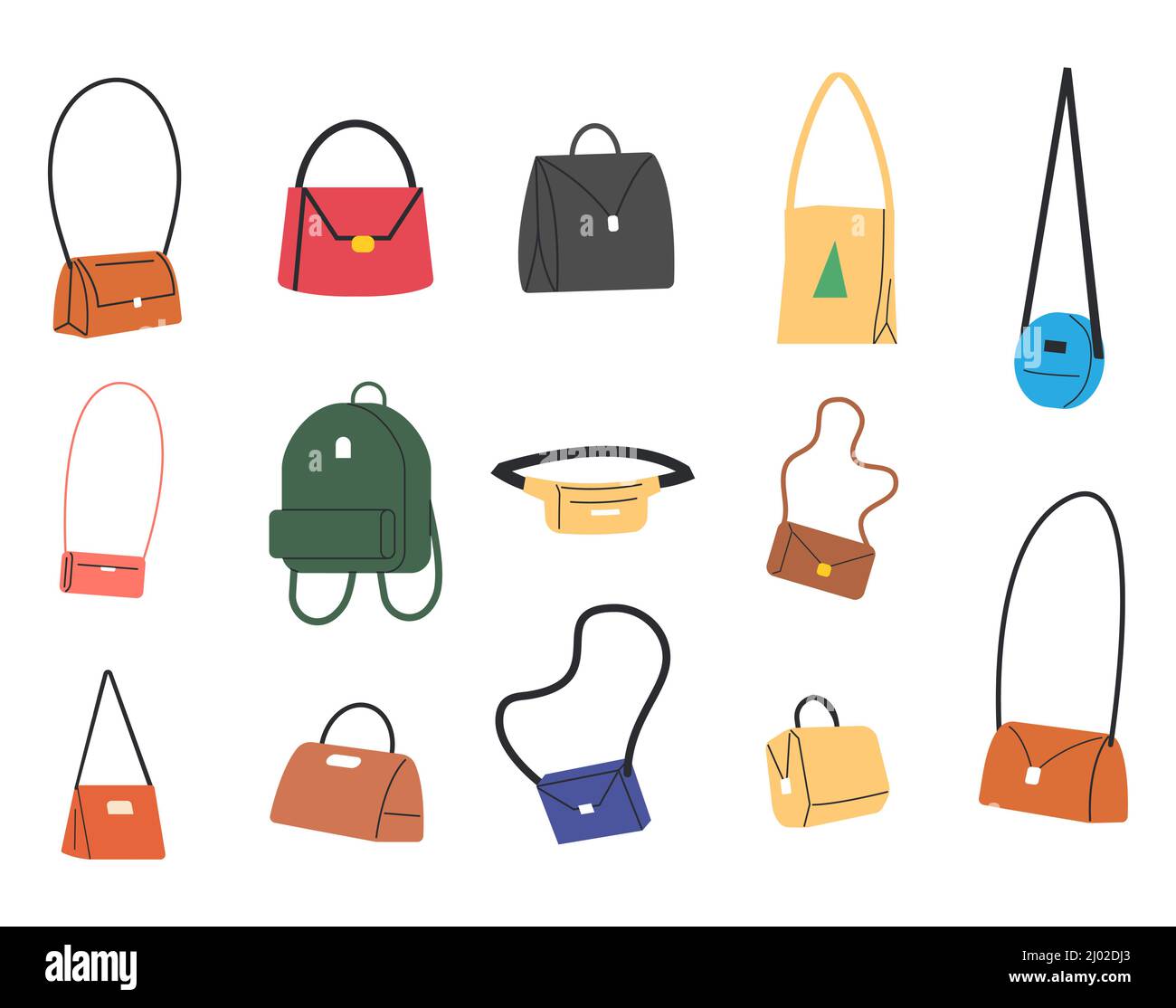 Set of Different Bags Isolated. Stock Vector