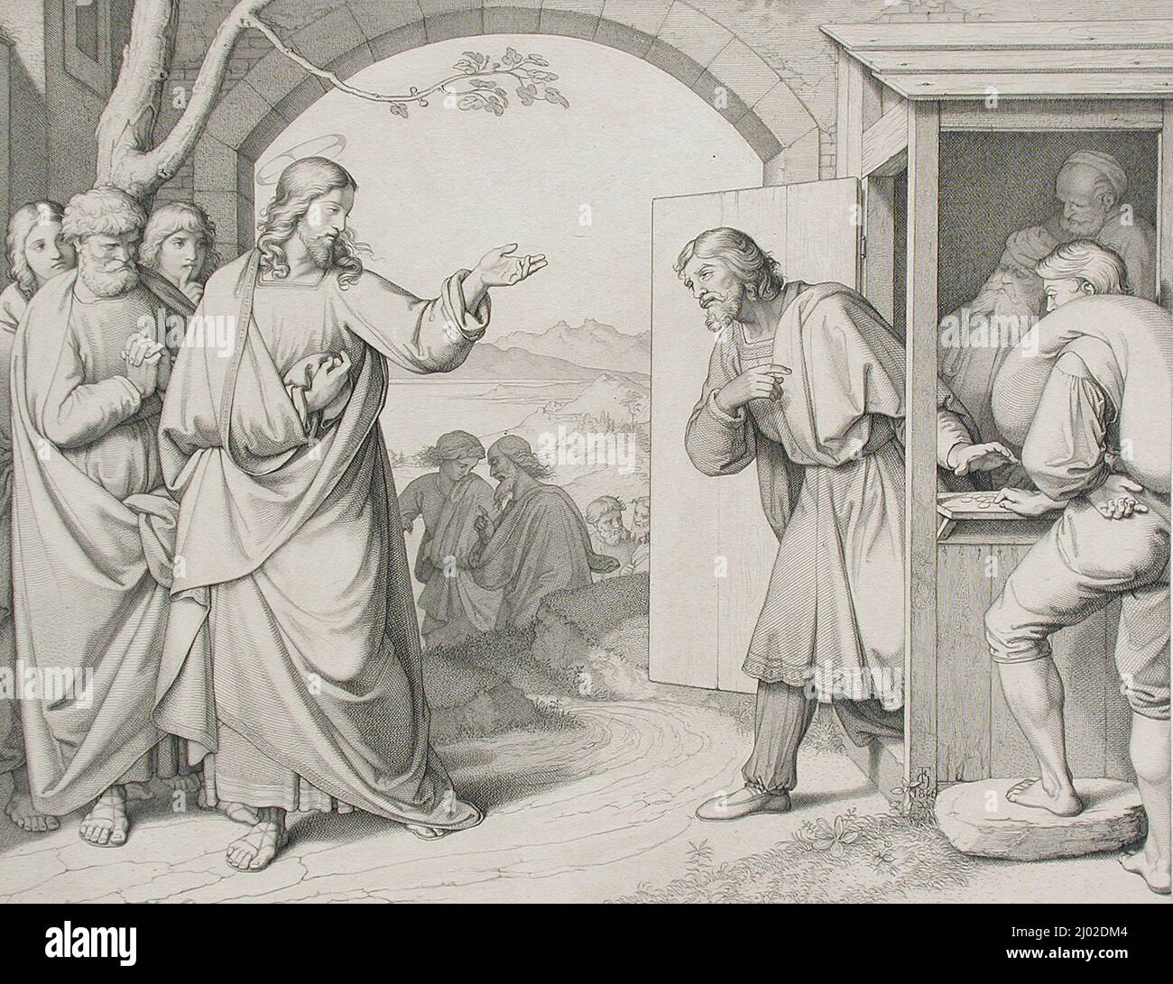 The Calling of Matthew. Johann Friedrich Overbeck (after) (Germany, Lubeck, 1789-1869). Germany, 1846. Prints; engravings. Engraving Stock Photo