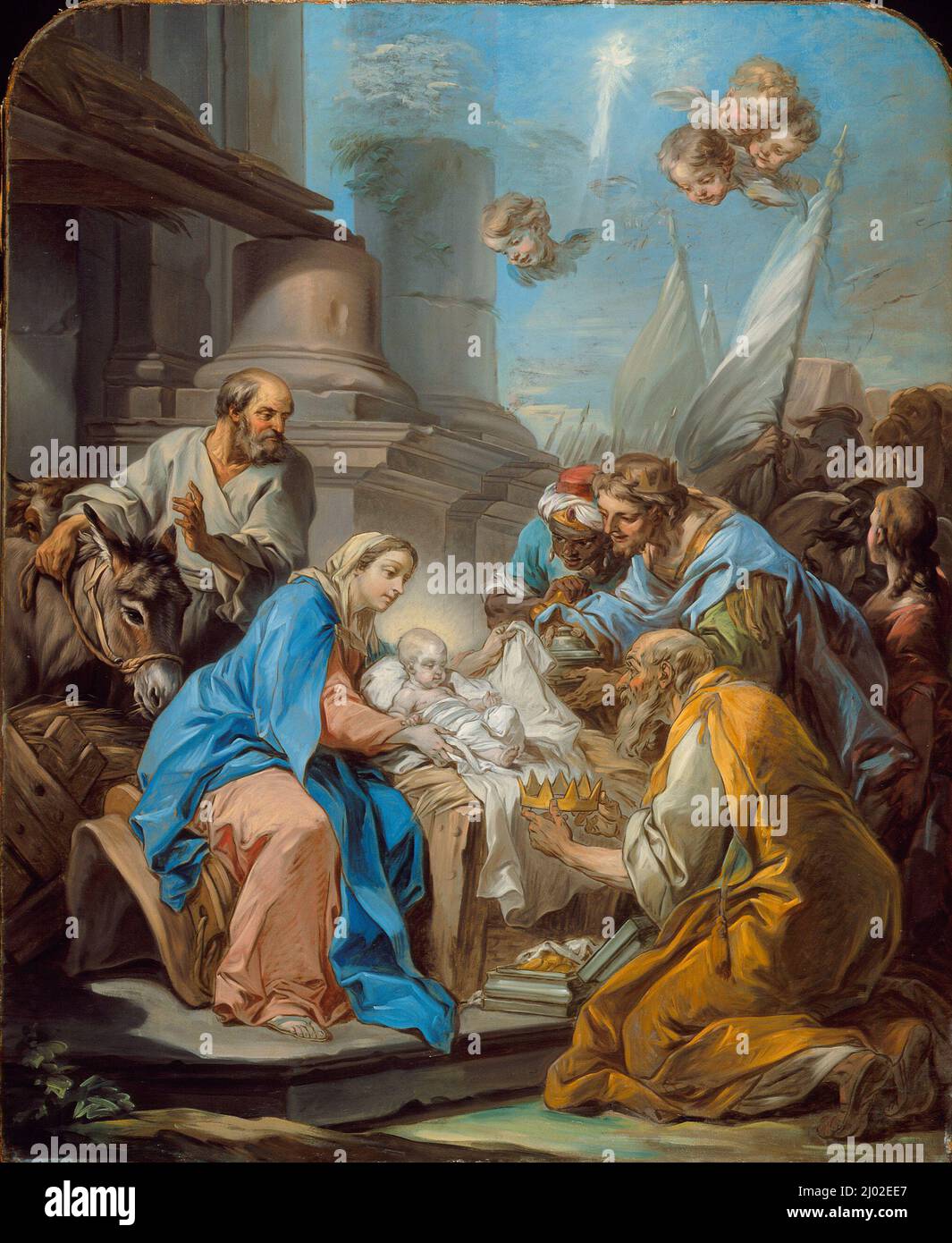 The Adoration of the Magi. Charles-André Vanloo (called Carle Van Loo) (France, Nice, 1705 - 1765). France, circa 1760. Paintings. Oil on canvas Stock Photo
