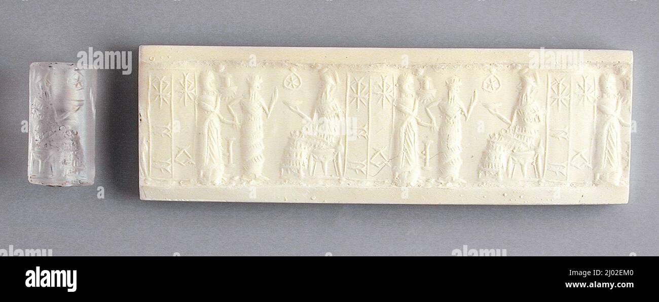 Old Babylonian Cylinder Seal. Mesopotamia, Babylonian, 2225-1875 B.C.. Tools and Equipment; seals. Rock crystal Stock Photo