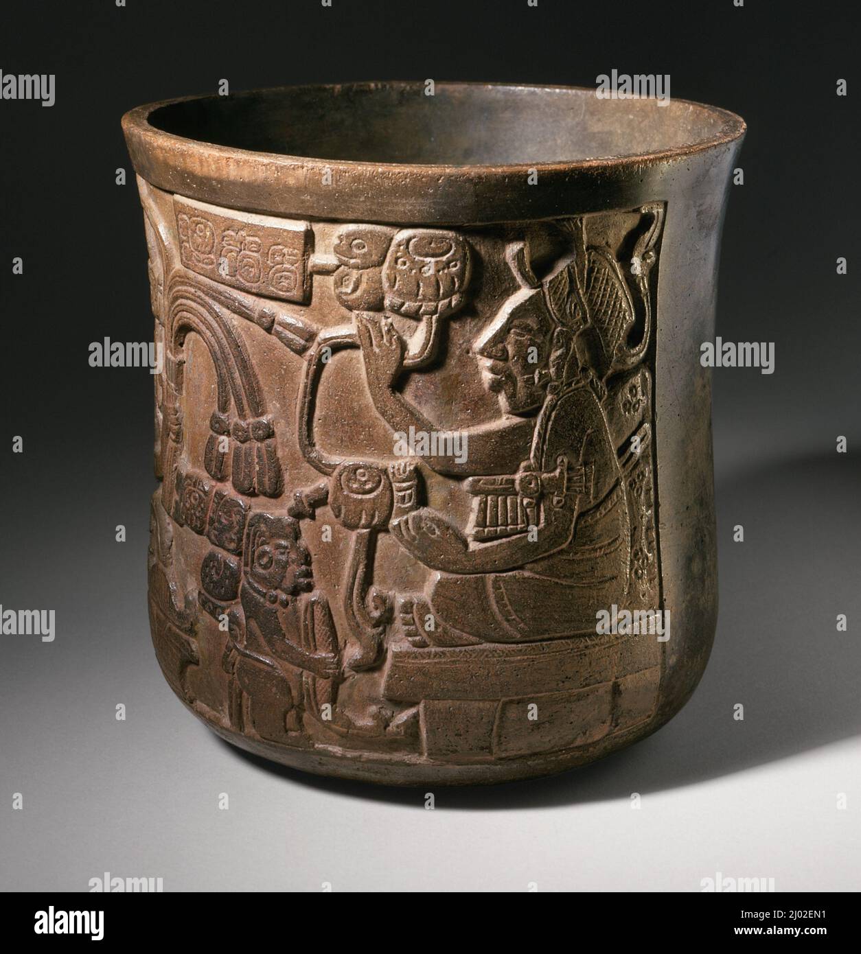 Vessel with Palace Scene. Mexico, Yucatan, Northern Lowlands, Chocholá style, Maya, 600–900 CE. Ceramics. Burnished ceramic Stock Photo