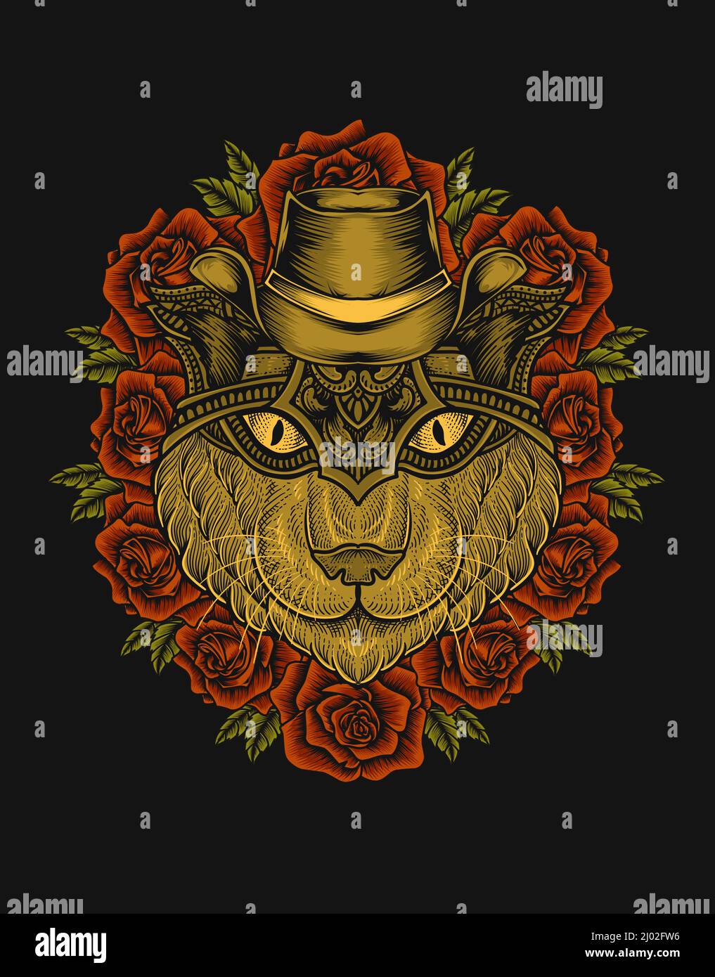 illustration cat head with rose flower Stock Vector Image & Art - Alamy