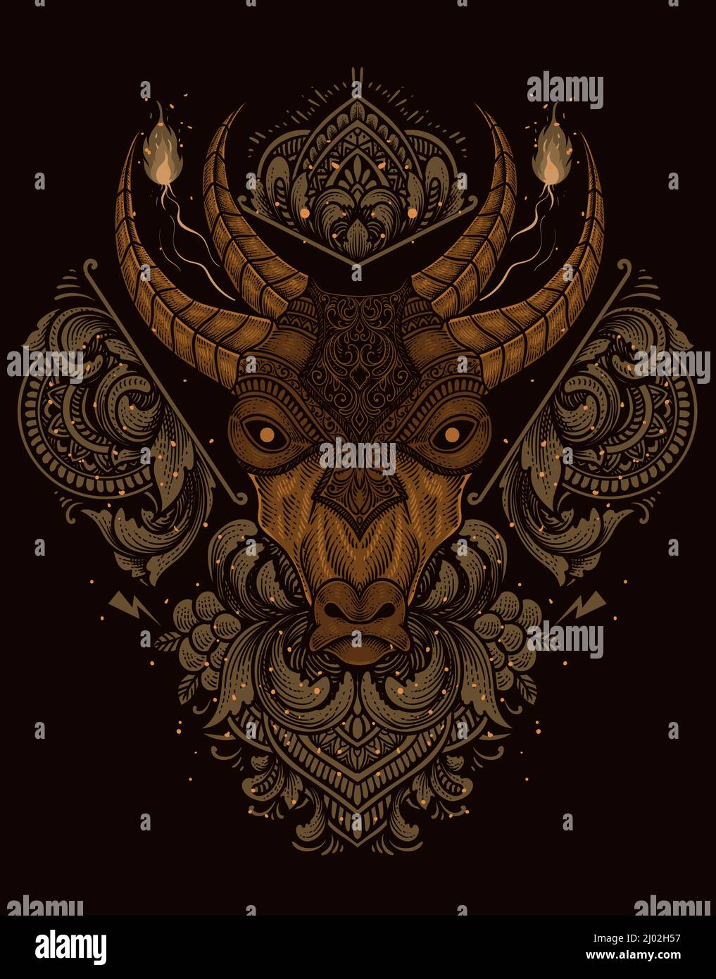 illustration cow head with engraving ornament Stock Vector Image & Art ...