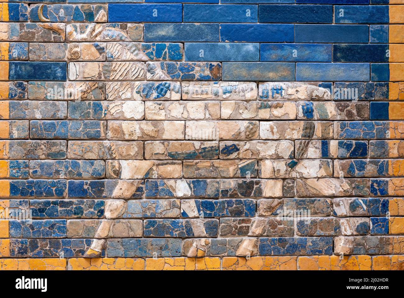The Ishtar Gate (Arabic: بوابة عشتار) was the eighth gate to the inner city of Babylon Stock Photo