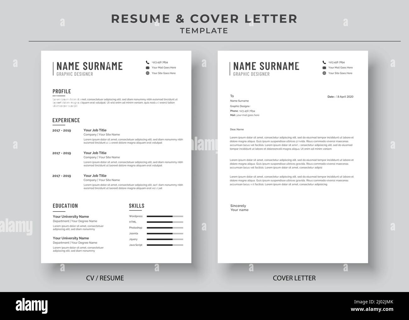 Resume and Cover Letter Template - Resume And Cover Letter Template Minimalist Resume Cv Template Cv Professional Jobs Resumes 2J02JMK 