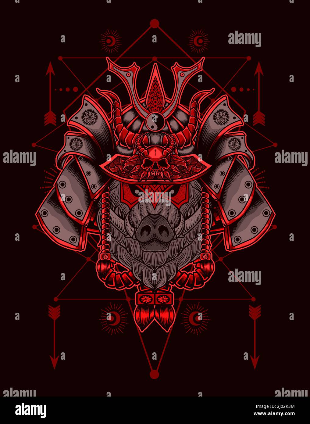 illustration vintage wild boar samurai head Stock Vector