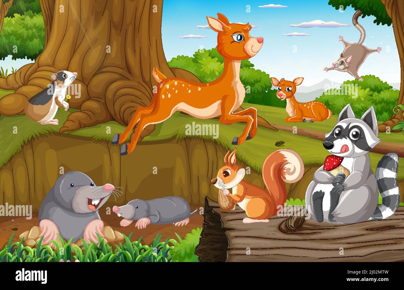 Scene with wild animals in the forest illustration Stock Vector Image ...