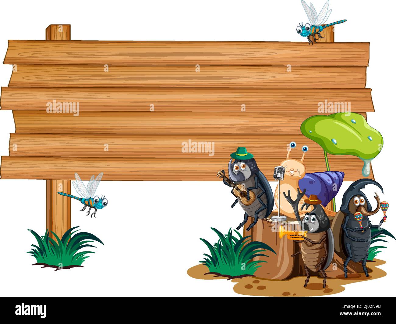 Blank wooden signboard with beetle cartoon illustration Stock Vector ...