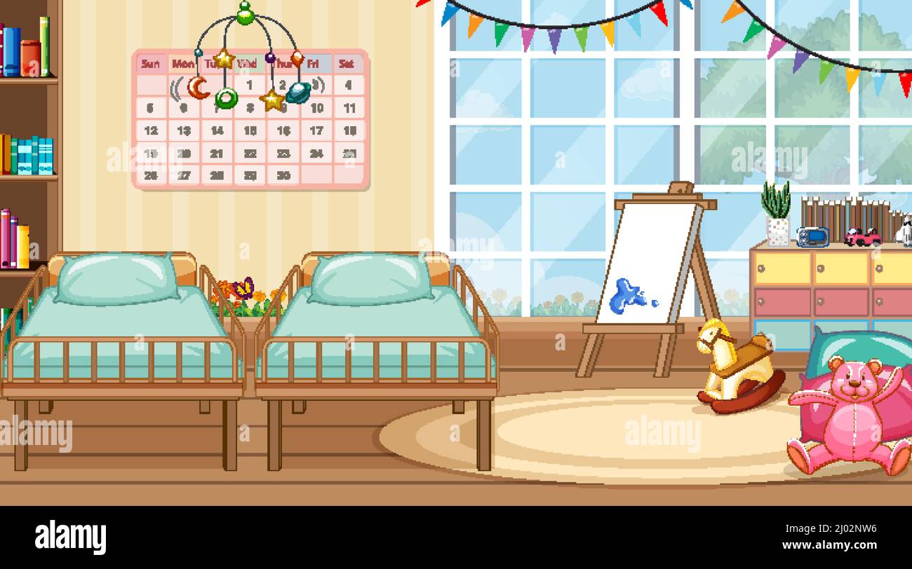 Scene with two baby beds illustration Stock Vector Image & Art Alamy