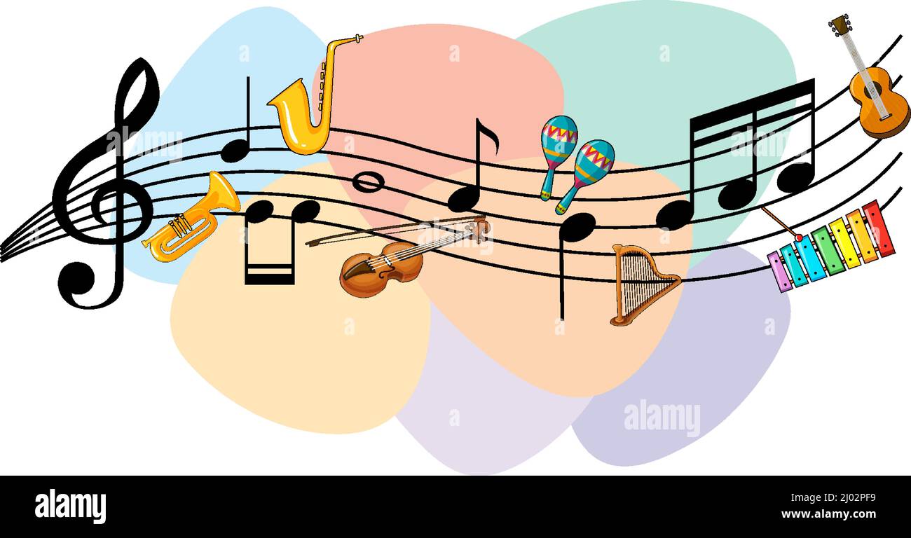 Music instrument with music notes on white background illustration ...