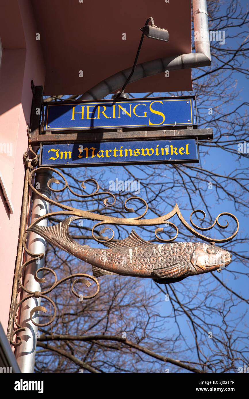 fish restaurants Herings im Martinswinkel at the fish market in the old town, Cologne, Germany. Fischrestaurant Herings im Martinswinkel am Fischmarkt Stock Photo