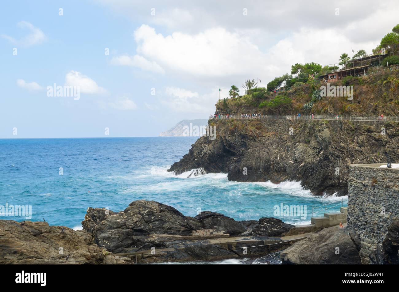 Coastal landscape with blue sea and beautiful cliffs Cinque Terre, Italy Stock Photo