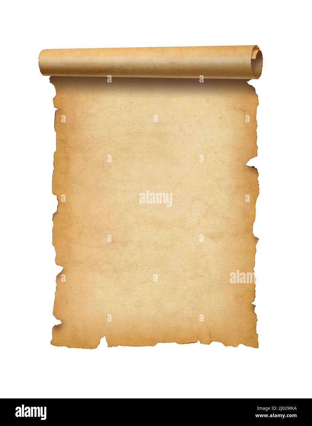 Old mediaeval paper sheet. Parchment scroll isolated on white background Stock Photo