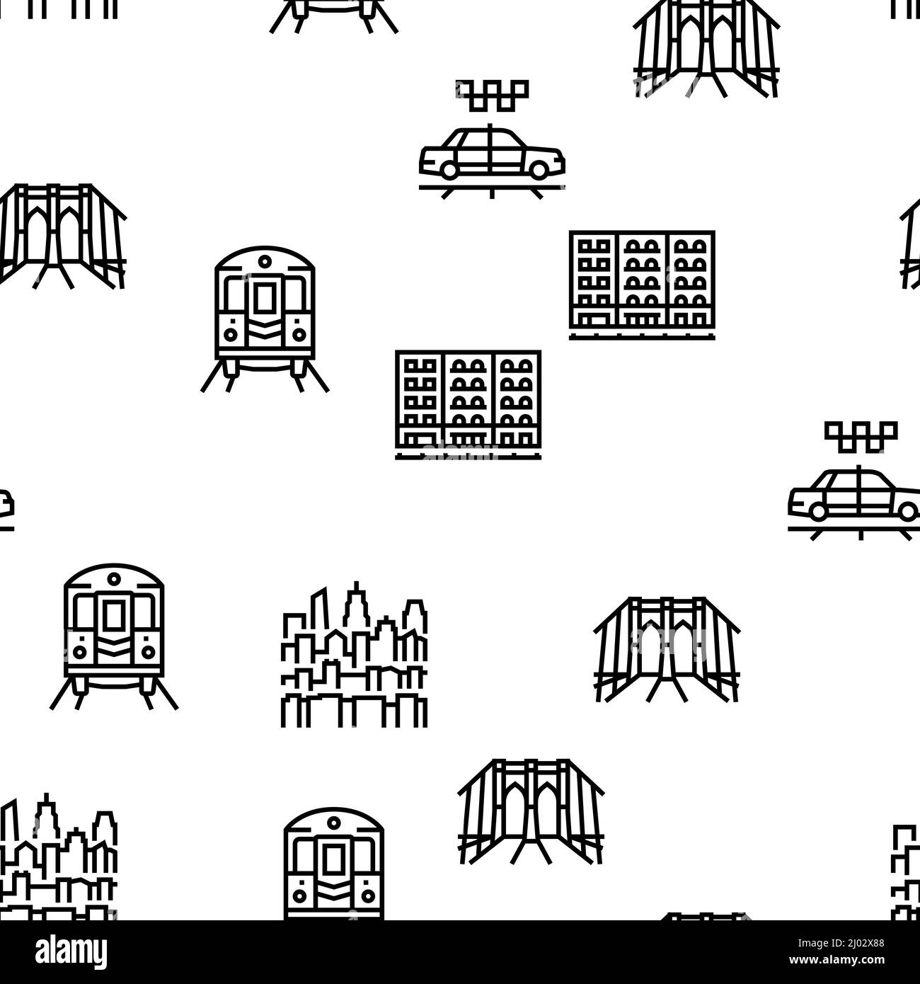 New York American City Landmarks Vector Seamless Pattern Stock Vector ...