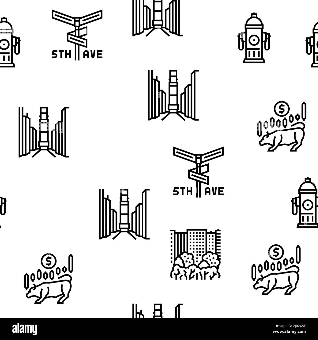 New York American City Landmarks Vector Seamless Pattern Stock Vector ...