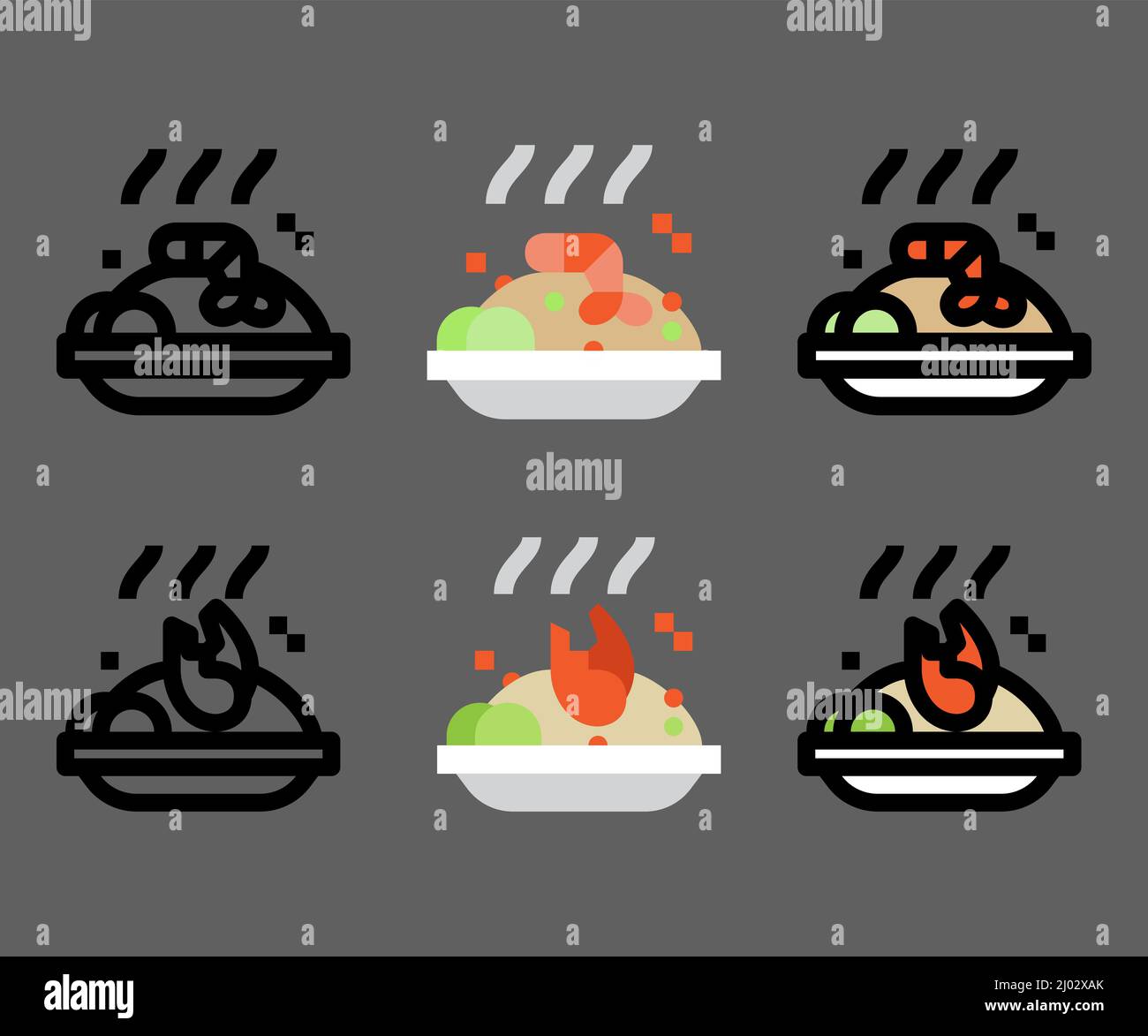 fry rice with crab and shrimp icon vector set for decoration, website ...