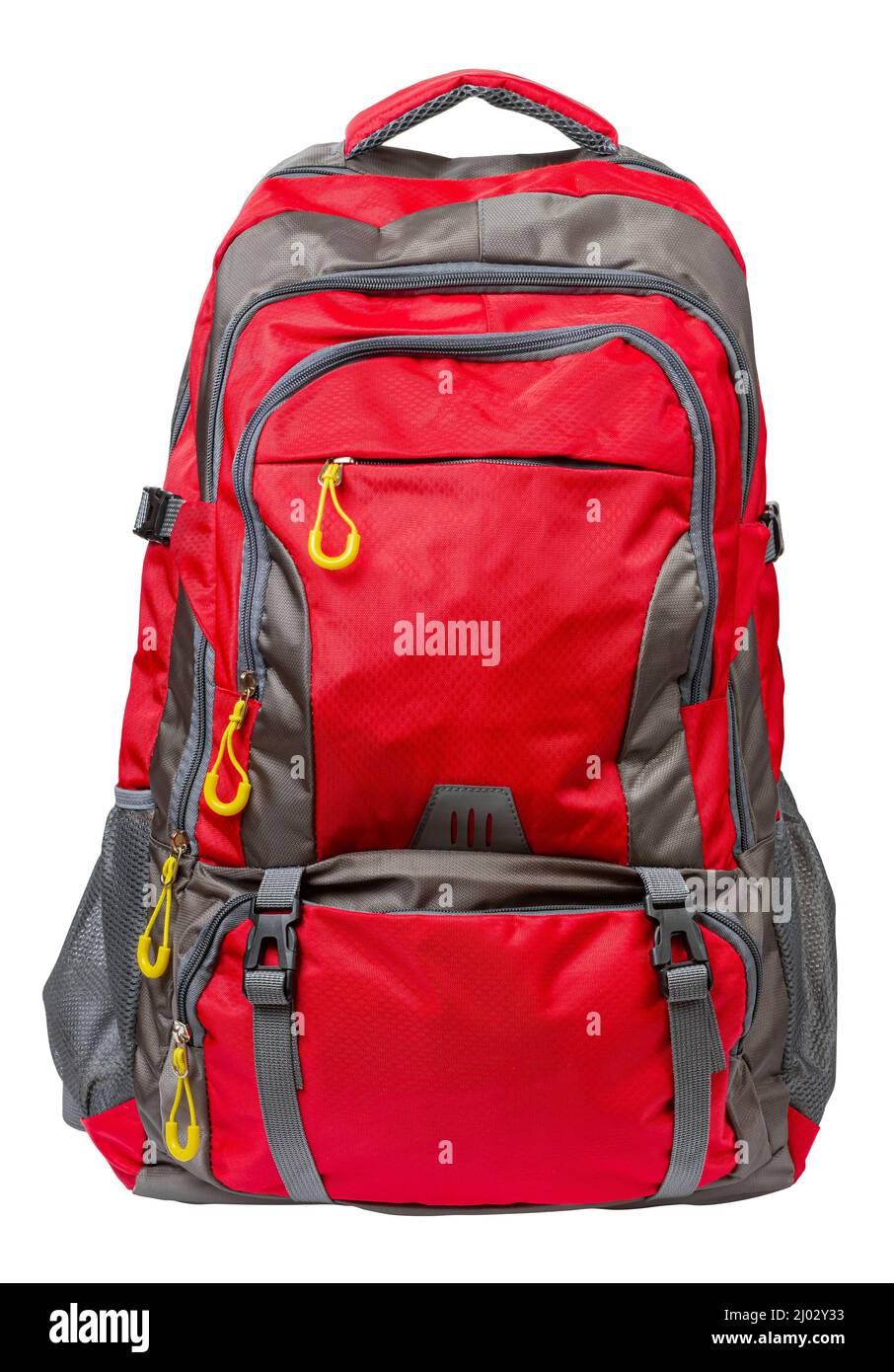 Big backpack. Red backpack. Isolate on a white background. Stock Photo