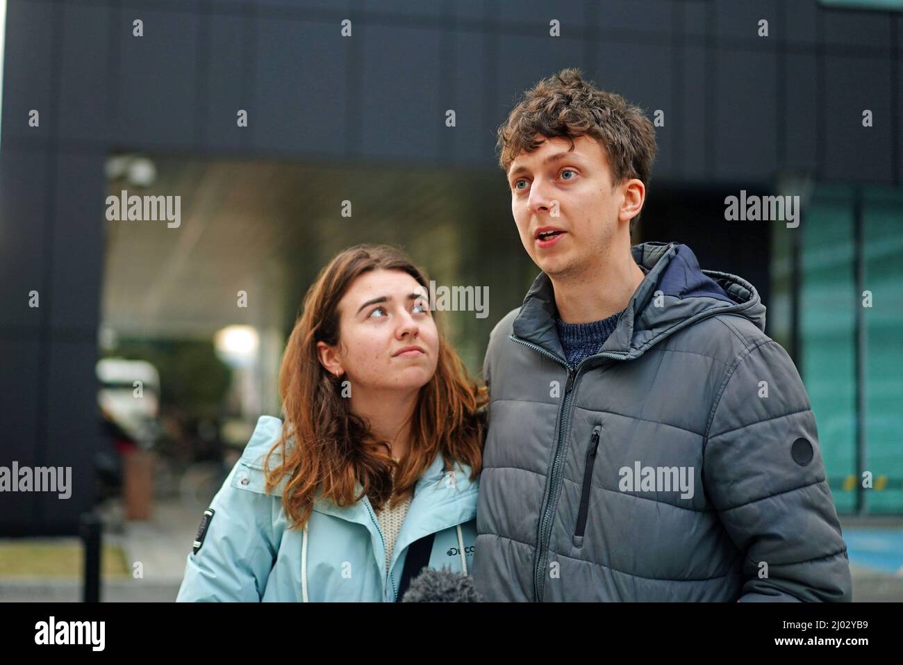 Callum Clarke, 27, and his wife Vitalina, 23, from Reading in Berkshire, in Rzeszow, Poland. Mr Clarke has described the Government???s Ukraine family visa application process as 'a shambles' after spending the past fortnight trying to get his wife's family to the UK. They first applied for UK visas for six members of Mrs Clarke's family as they fled Cherkasy, on the banks of the Dnieper river in central Ukraine, but they were 'pushed to the back of the queue' when the visa centre in Rzeszow, southern Poland, changed from being a walk-in centre to appointment-only after the couple flew out fro Stock Photo