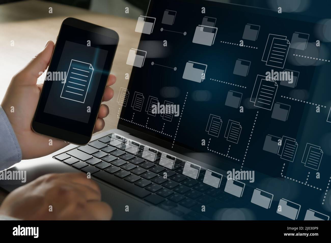 Document Management System (DMS) Businessman working manage files documentation Stock Photo