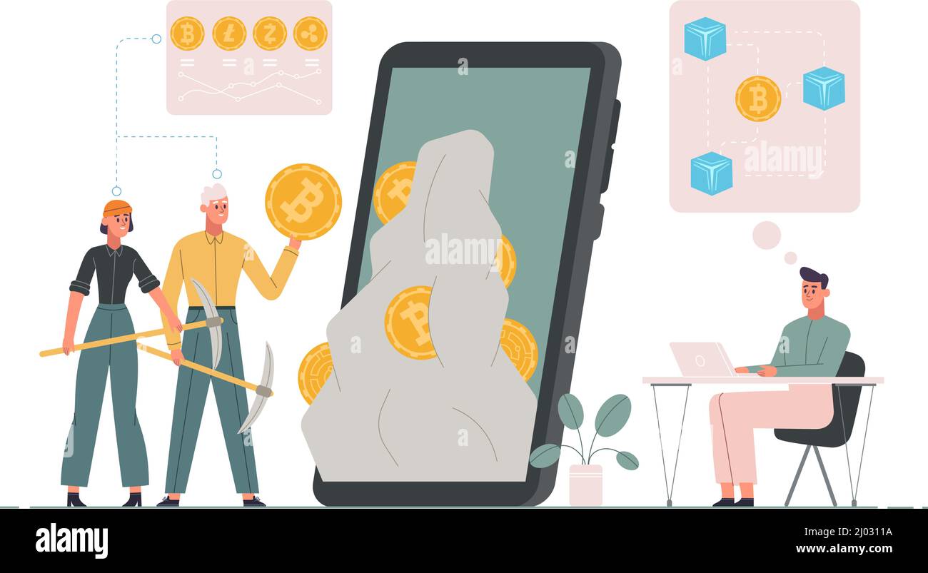 Bitcoin, crypto coin wallet, cryptocurrency mining technology concept.  Bitcoins and altcoins farming tech vector illustration. Modern electronic  money Stock Vector Image & Art - Alamy