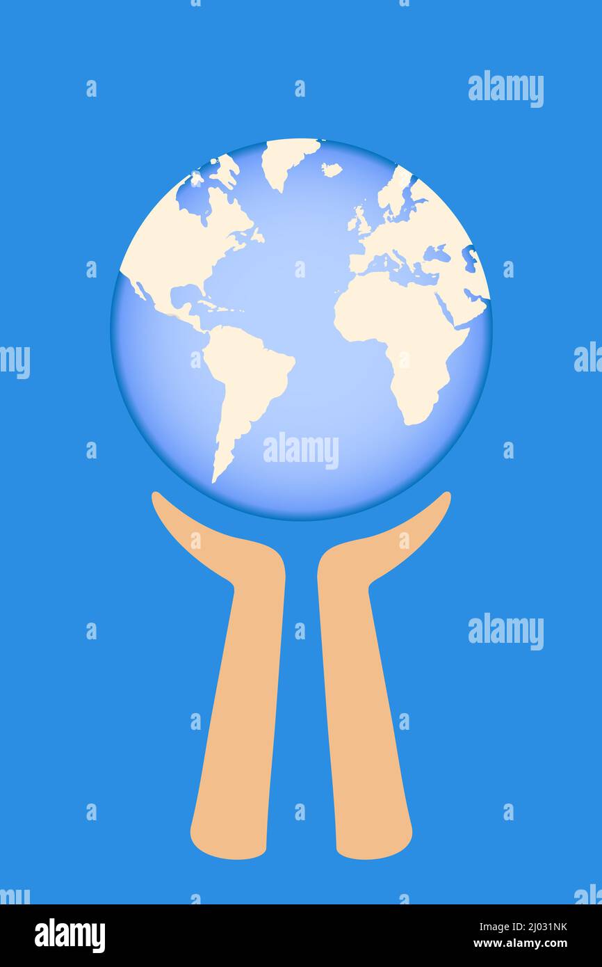 Two hands holding the globe earth. Save the world concept. Climate change. Flat vector illustration Stock Vector