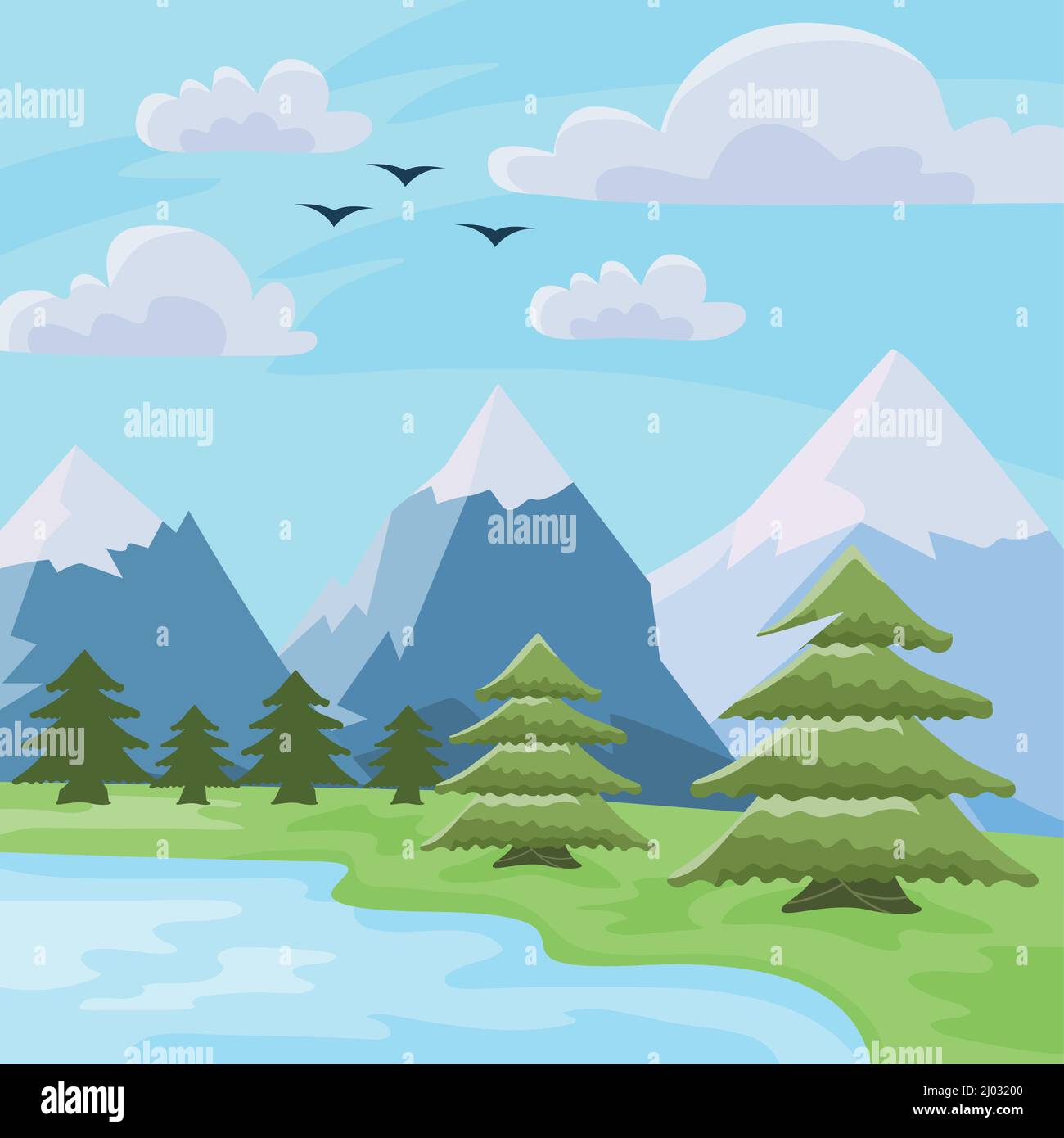 lake and forest trees landscape scene Stock Vector Image & Art - Alamy