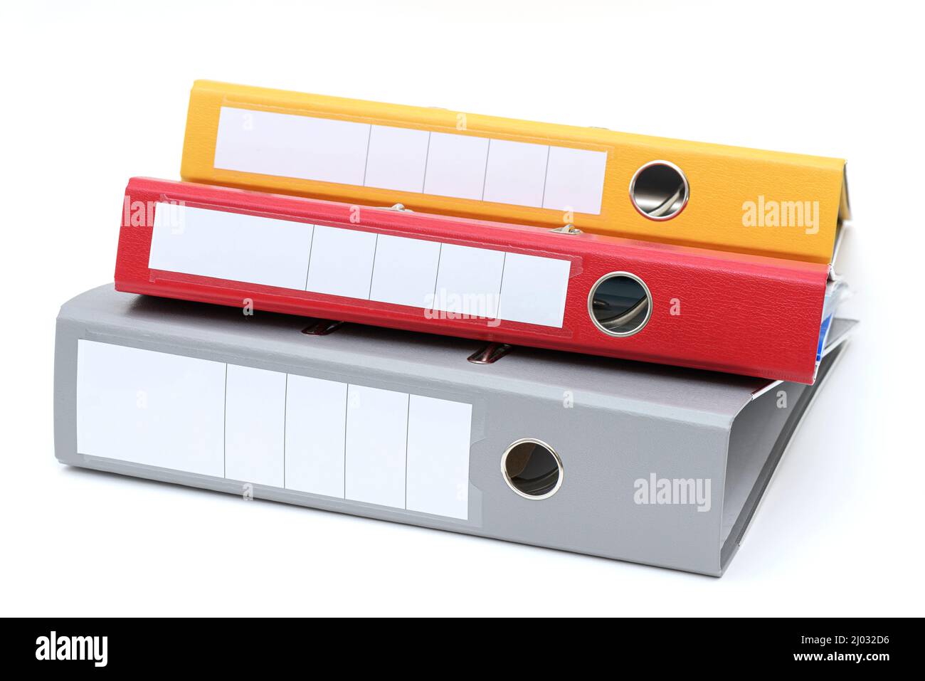 Yellow, red and gray office folder on white background Stock Photo - Alamy