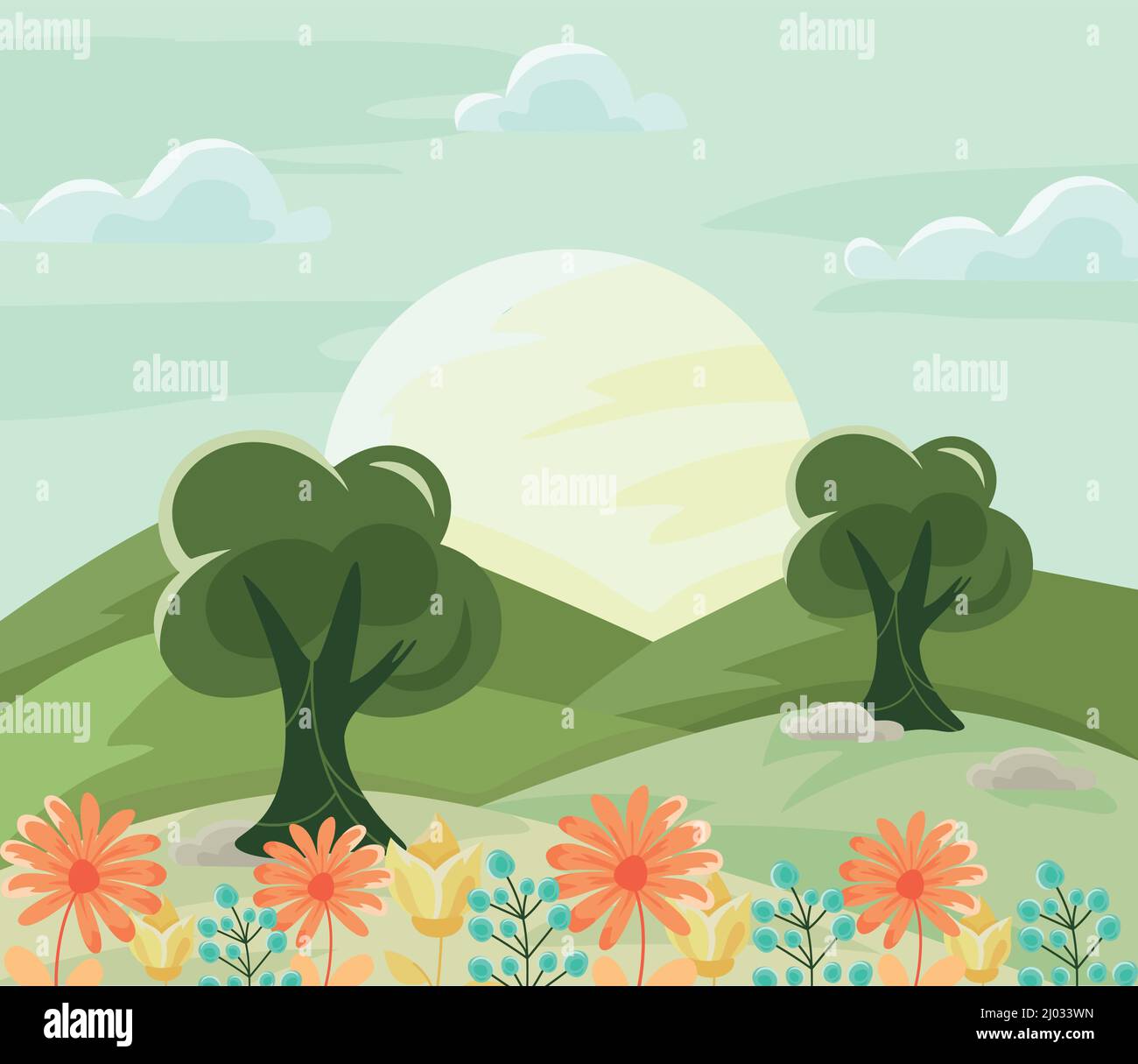 flowers and trees landscape scene Stock Vector Image & Art - Alamy