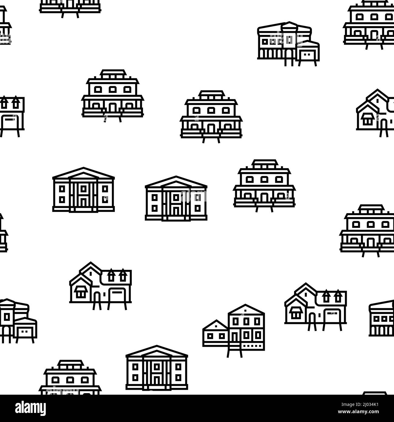 House Architectural Exterior Vector Seamless Pattern Stock Vector