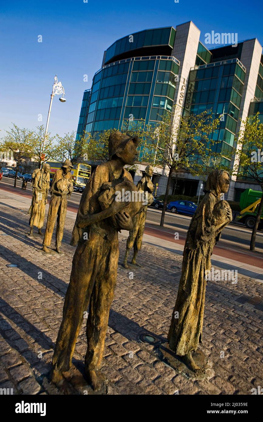 Famine Sculpture in Dublin's Financial District. the Quays, River Lfifey, Dublin, Ireland Stock Photo